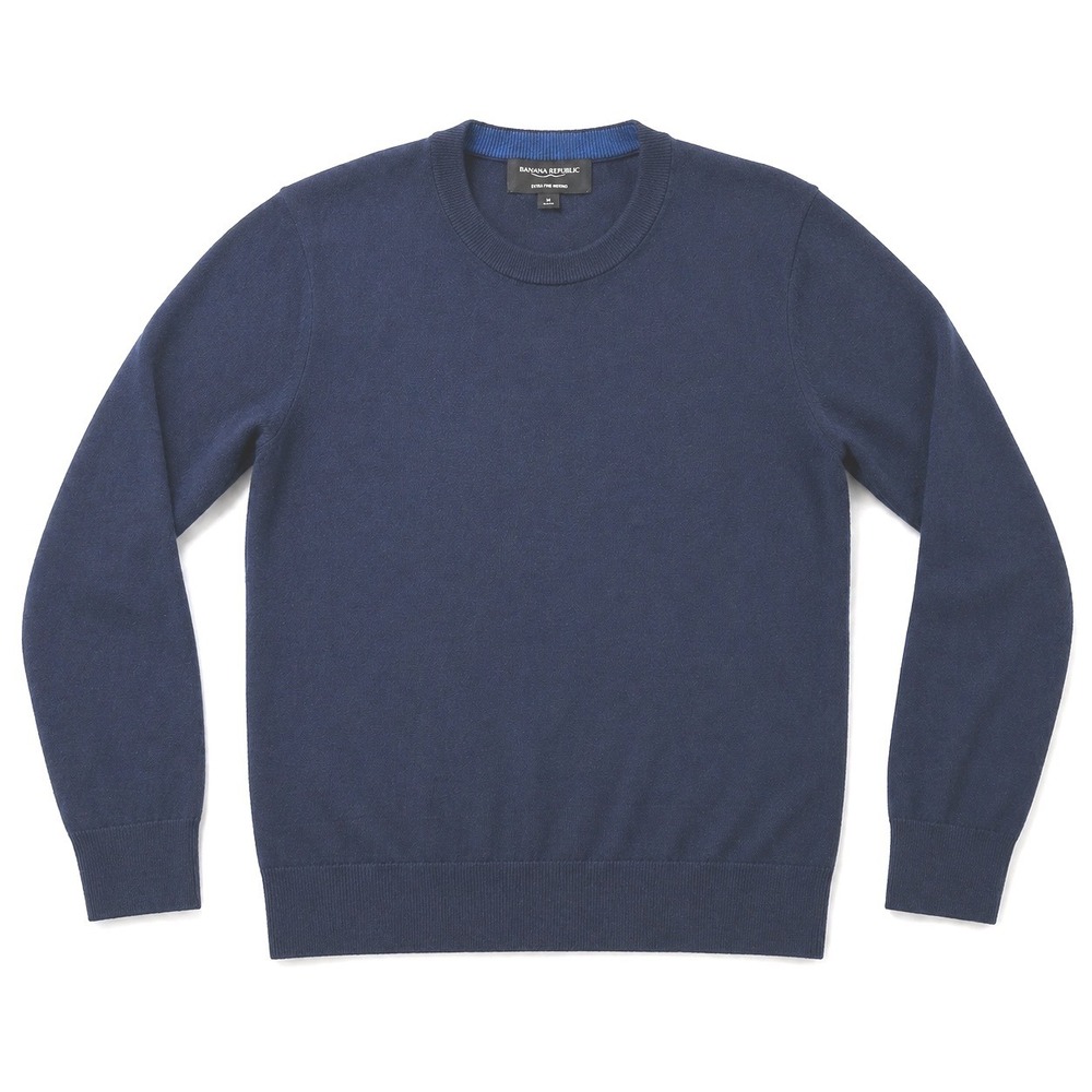 Banana Republic Mens Italian Merino Wool Crewneck Sweater Preppy Navy Blue L
